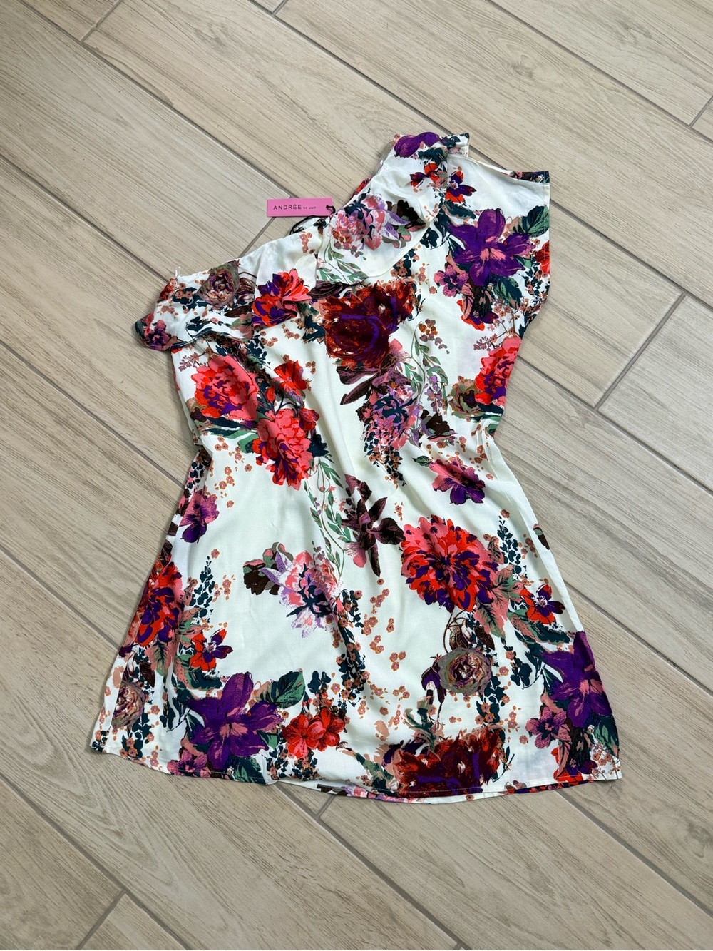 NWT Andree by Unit One Shoulder Floral Ruffle Shift Dress Size Medium